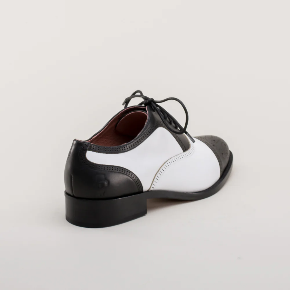 Gladys Vintage Cap Toe Oxfords (Black/White) - Image 7