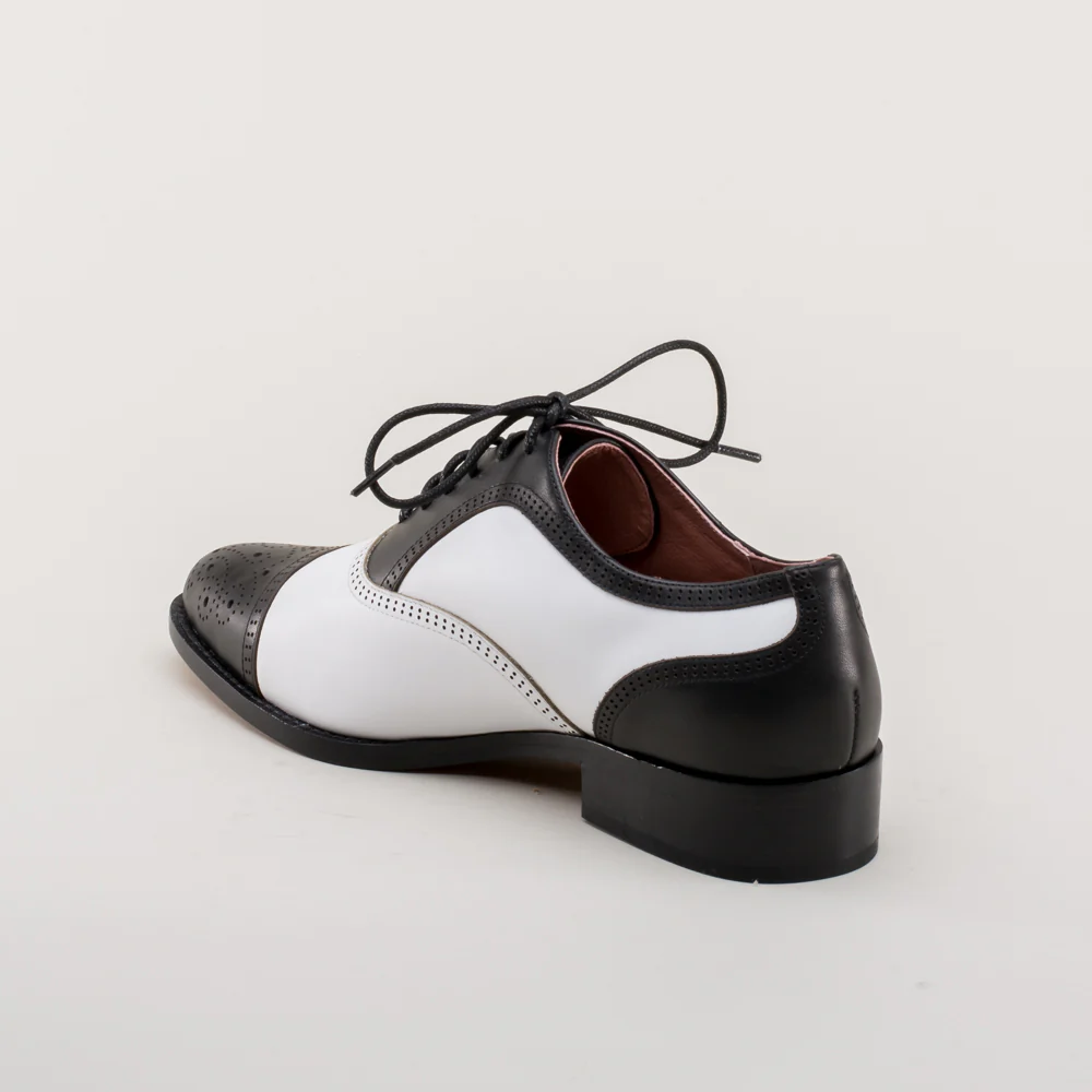Gladys Vintage Cap Toe Oxfords (Black/White) - Image 9