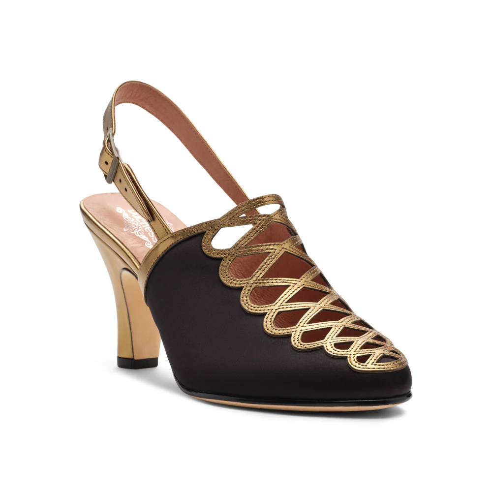 Hedy Vintage Slingbacks (Black/Gold) - Image 3