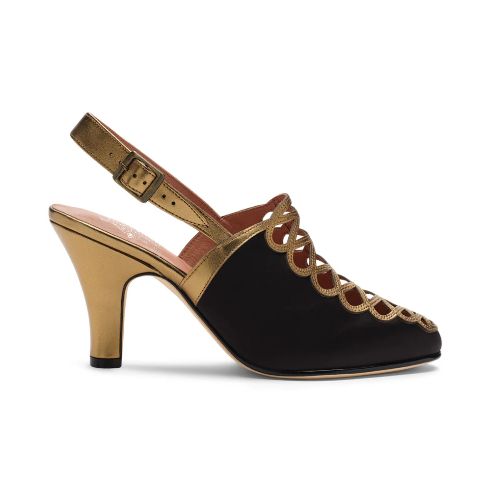 Hedy Vintage Slingbacks (Black/Gold) - Image 4