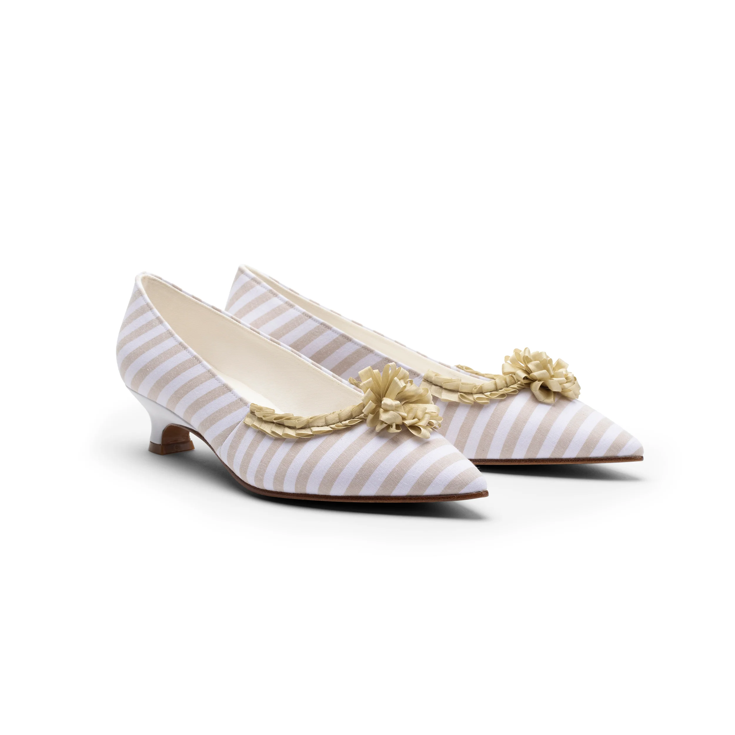 Josephine 18th Century Pumps (Taupe/White) - Image 3