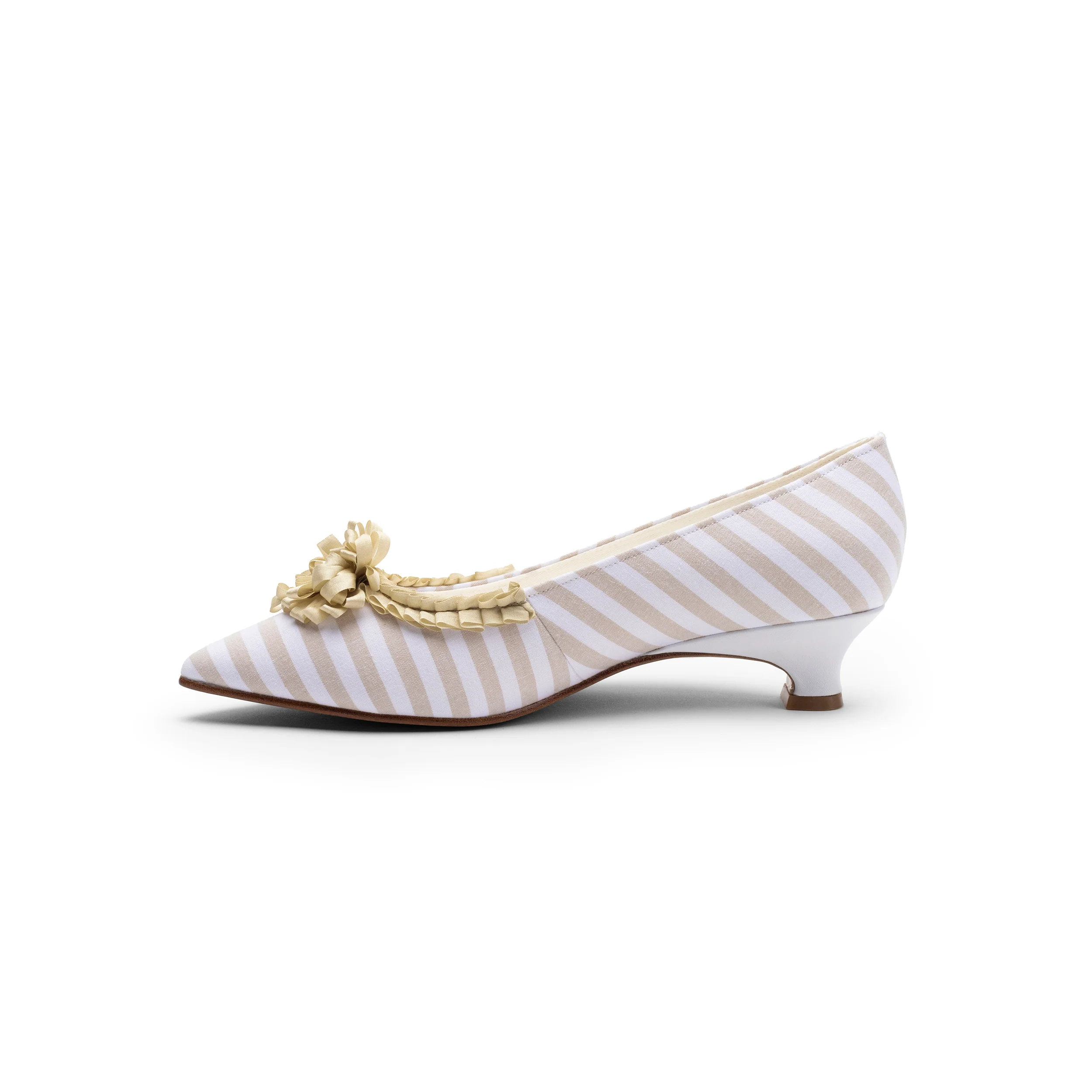 Josephine 18th Century Pumps (Taupe/White) - Image 5