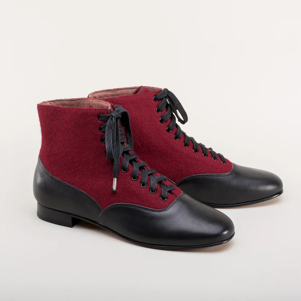 Larkspur Wool/Leather Lace-Up Boots (Burgundy/Black) - Image 4
