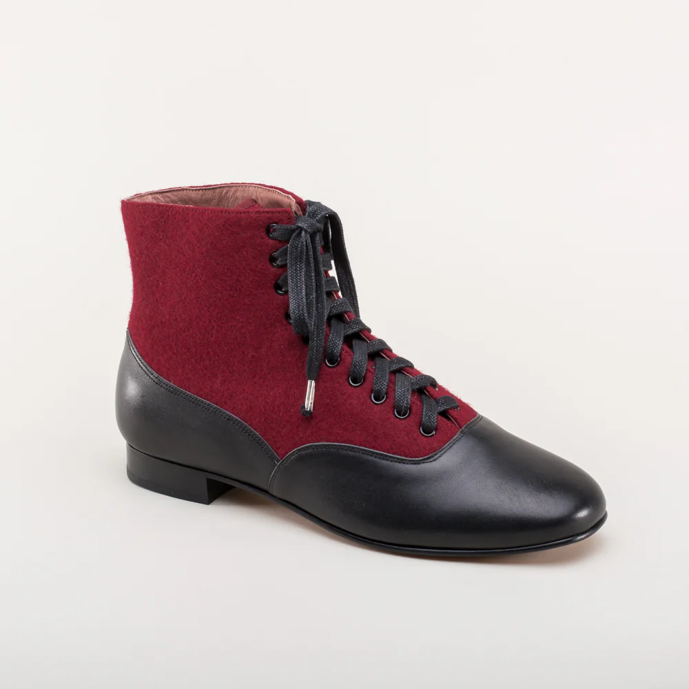 Larkspur Wool/Leather Lace-Up Boots (Burgundy/Black) - Image 5