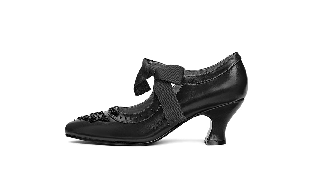 PRE-ORDER Laurel Beaded Edwardian Shoes (Burgundy/Black) - Image 5