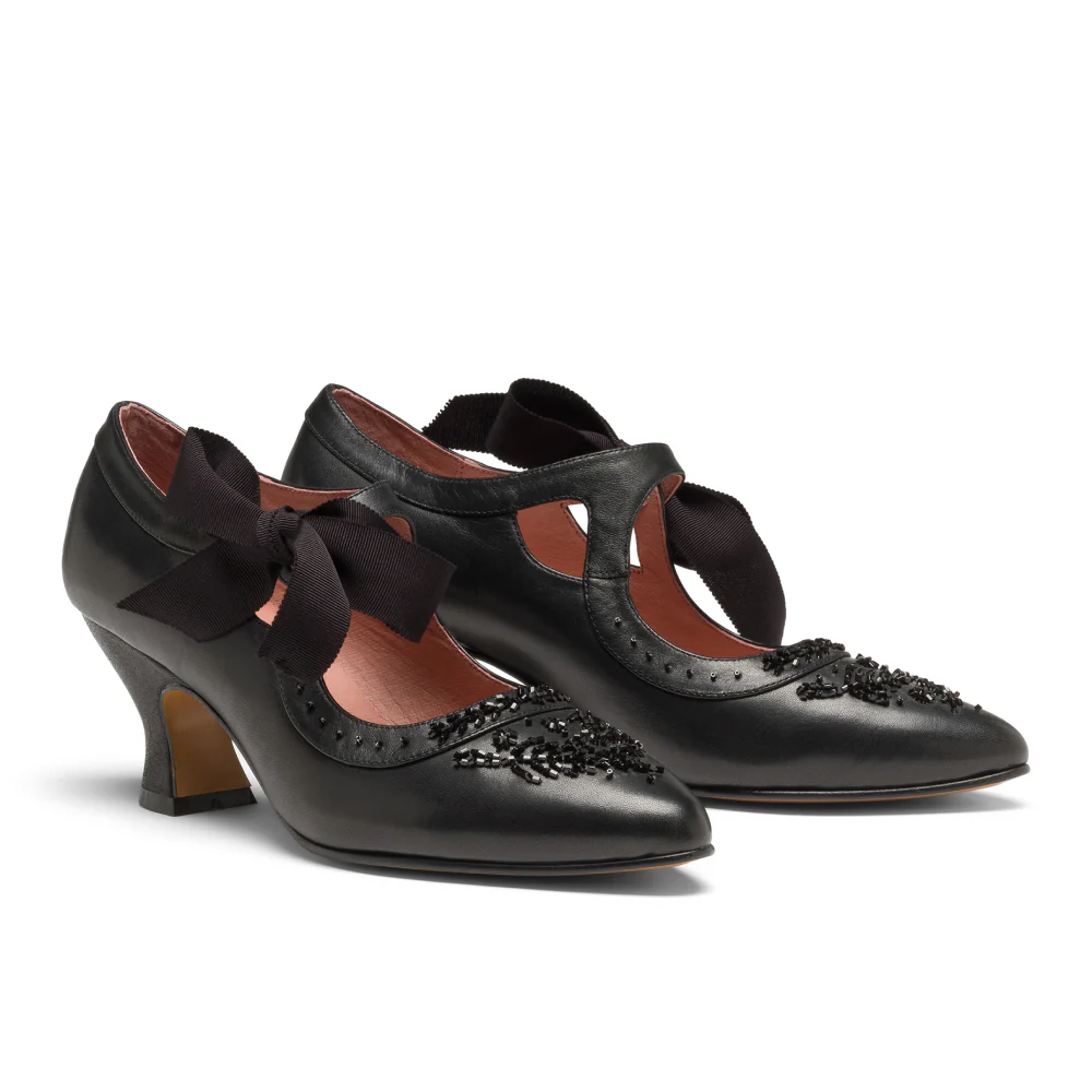 Laurel Beaded Edwardian Shoes Wide (Black) - Image 3