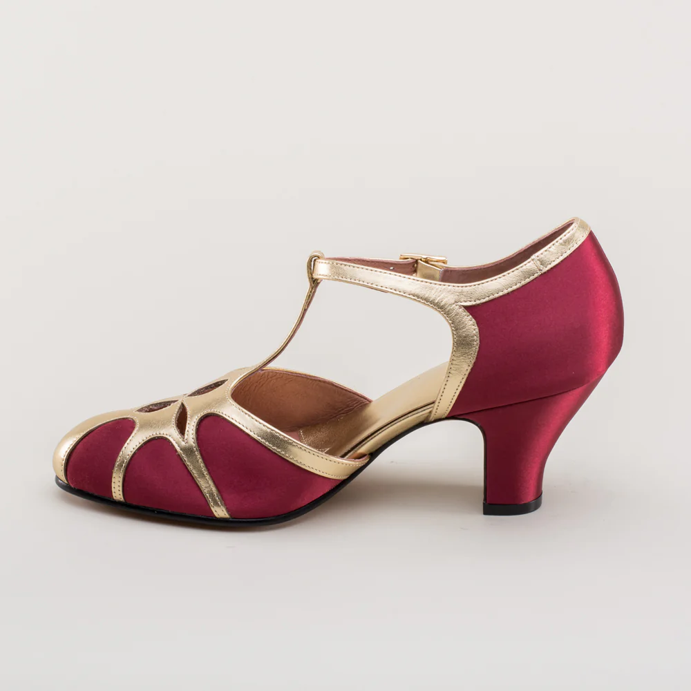 Lilith Vintage Flapper T-Straps (Burgundy/Gold) - Image 10