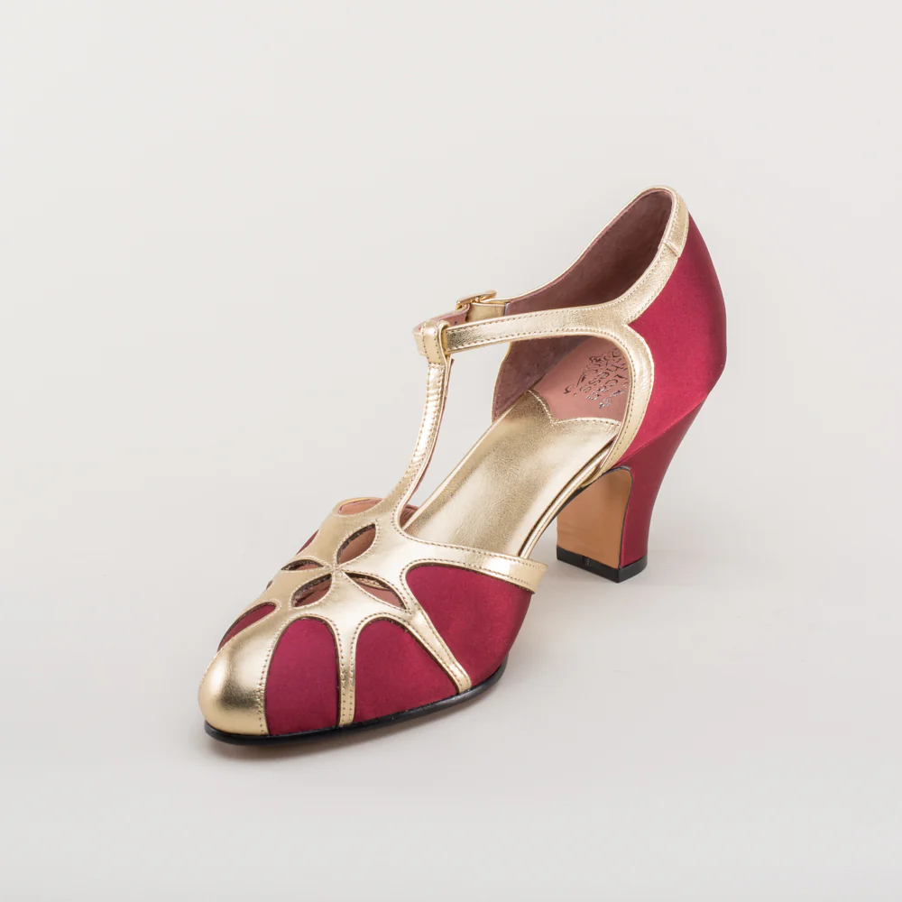 Lilith Vintage Flapper T-Straps (Burgundy/Gold) - Image 11