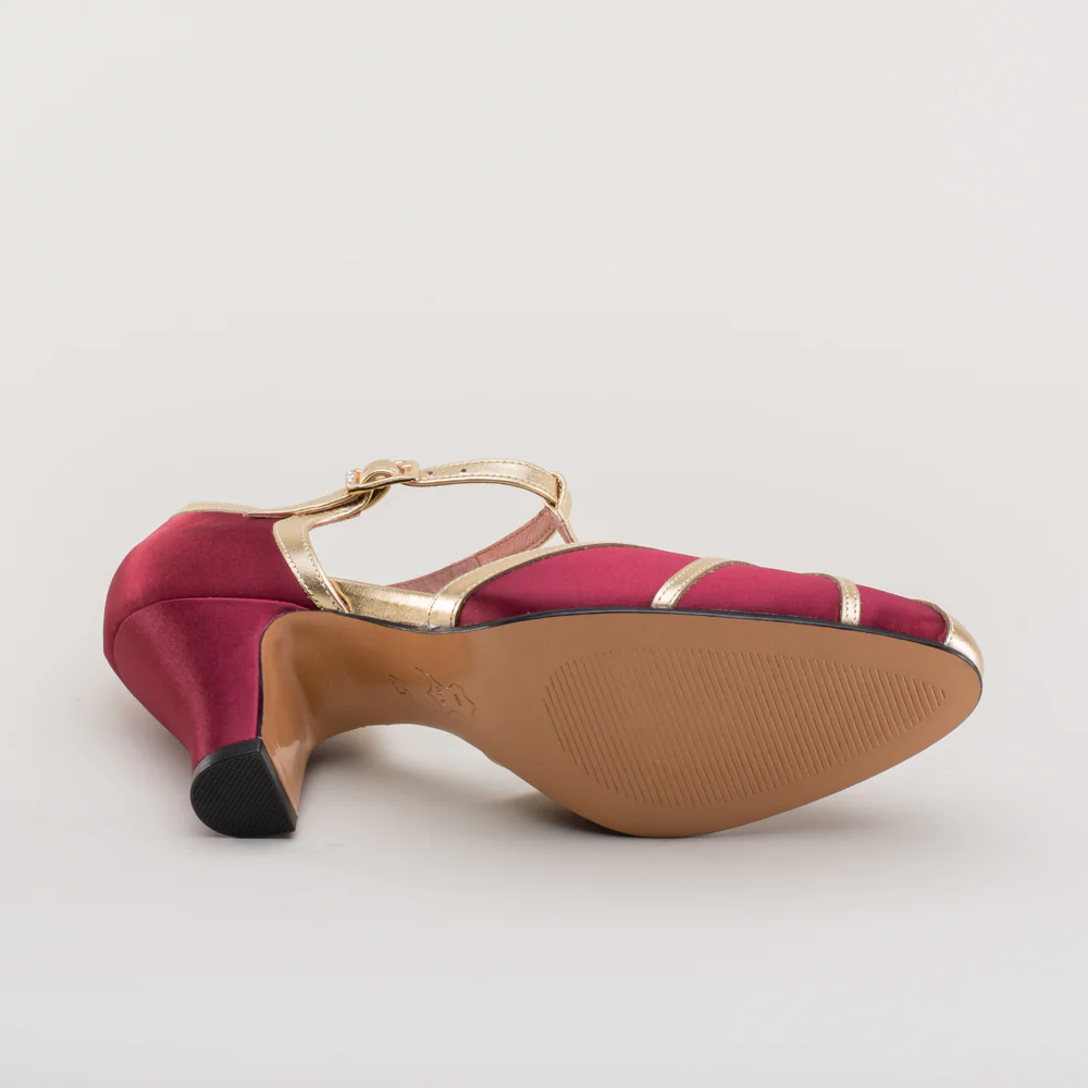 Lilith Vintage Flapper T-Straps (Burgundy/Gold) - Image 13