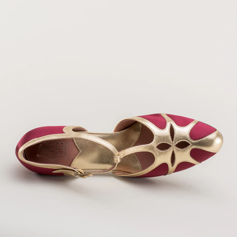Lilith Vintage Flapper T-Straps (Burgundy/Gold) - Image 14