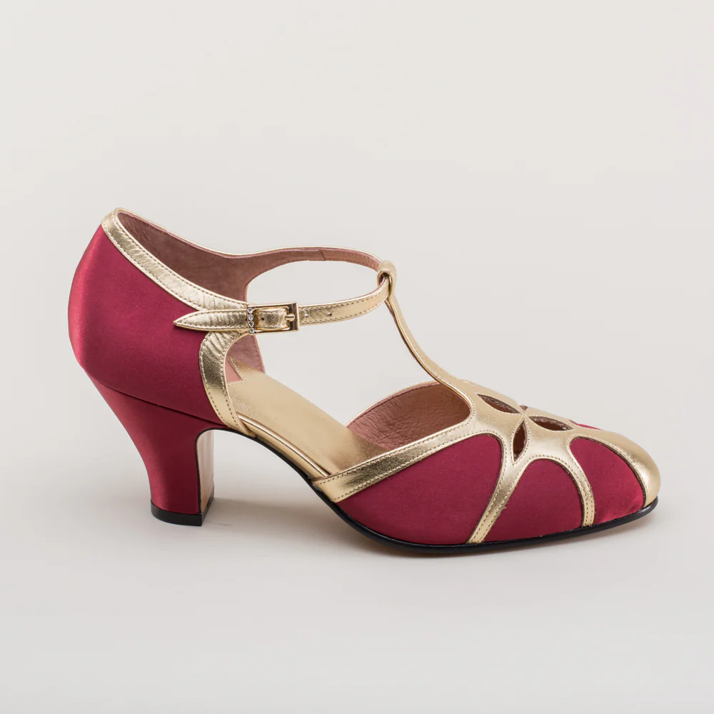 Lilith Vintage Flapper T-Straps (Burgundy/Gold) - Image 6
