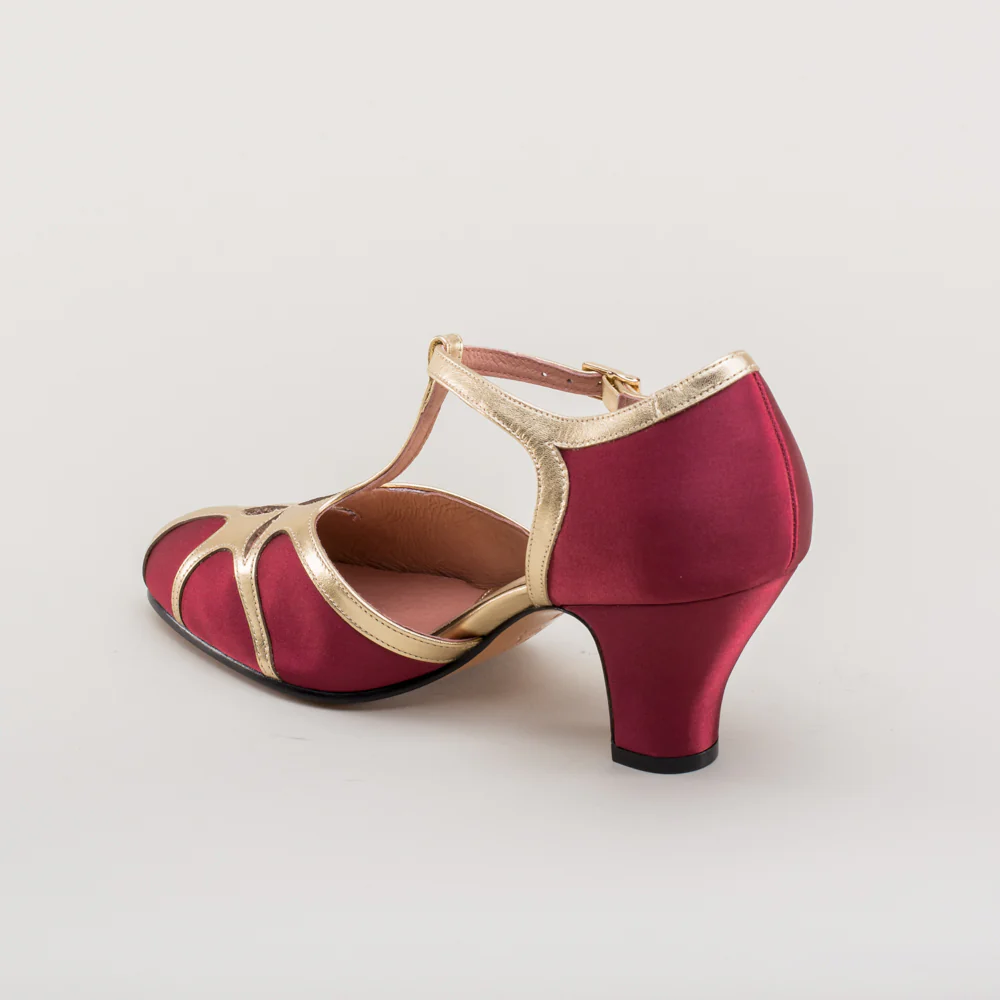 Lilith Vintage Flapper T-Straps (Burgundy/Gold) - Image 9