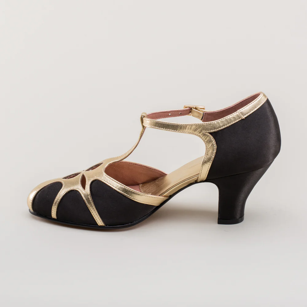 Lilith Vintage Flapper T-Straps Wide (Black/Gold) - Image 10