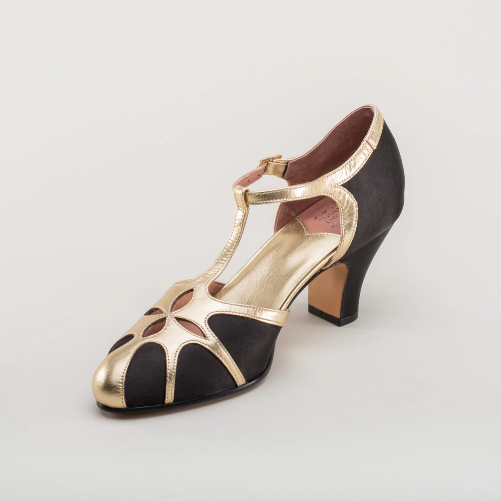 Lilith Vintage Flapper T-Straps Wide (Black/Gold) - Image 11