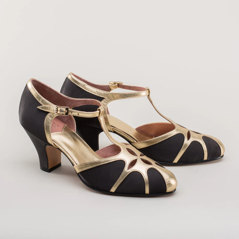 Lilith Vintage Flapper T-Straps Wide (Black/Gold) - Image 4