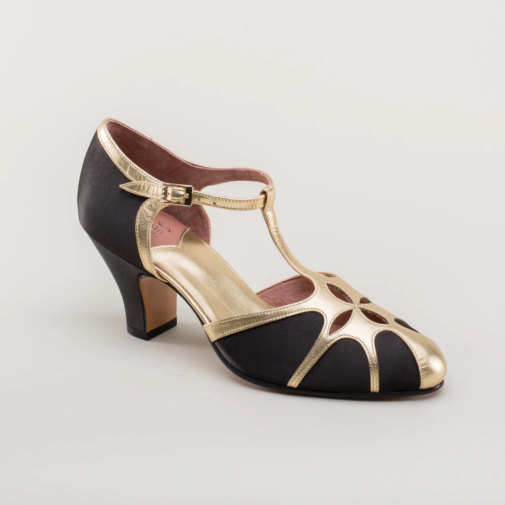 Lilith Vintage Flapper T-Straps Wide (Black/Gold) - Image 5