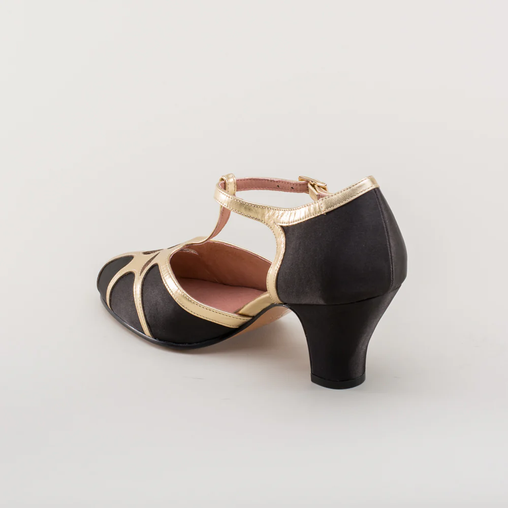 Lilith Vintage Flapper T-Straps Wide (Black/Gold) - Image 9