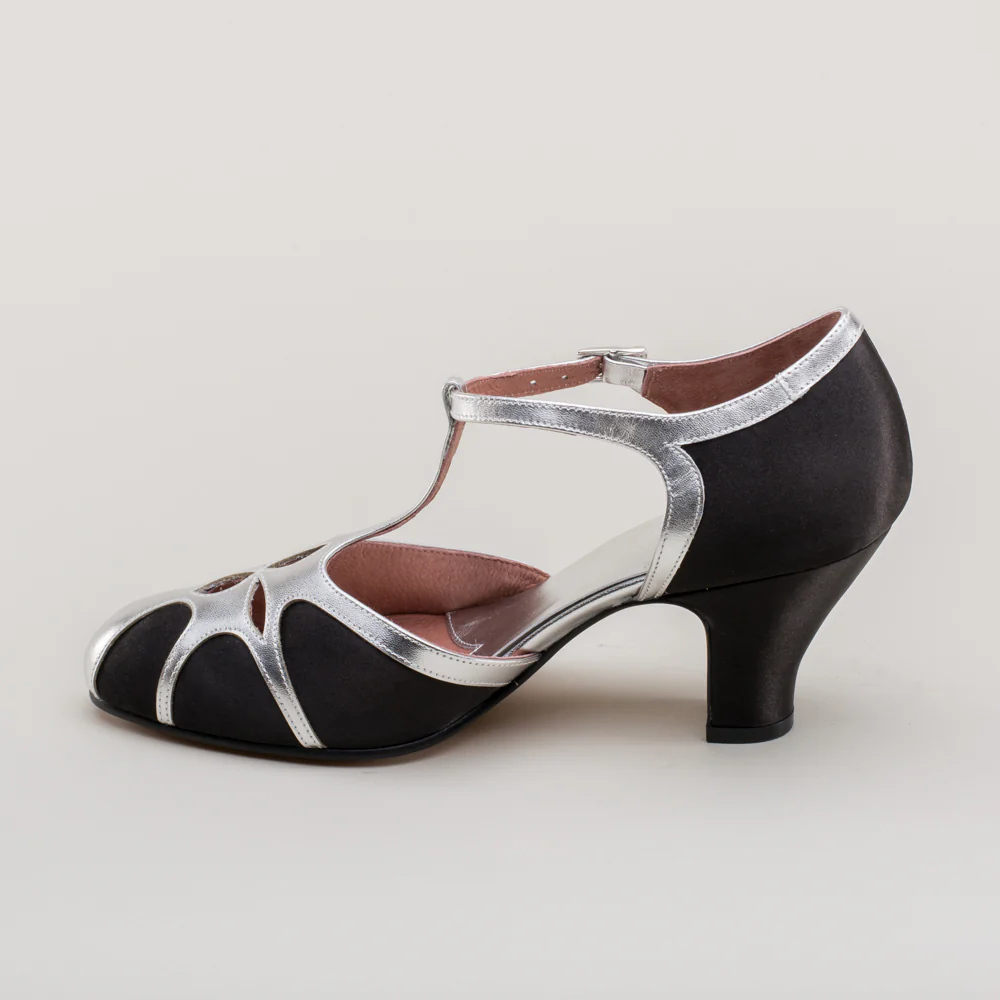 Lilith Vintage Flapper T-Straps Wide (Black/Silver) - Image 10