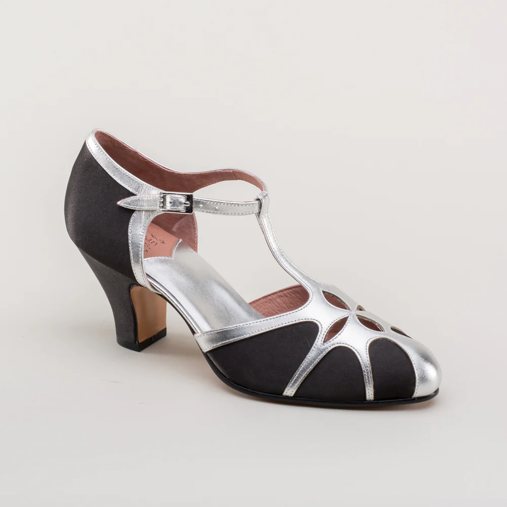 Lilith Vintage Flapper T-Straps Wide (Black/Silver) - Image 5