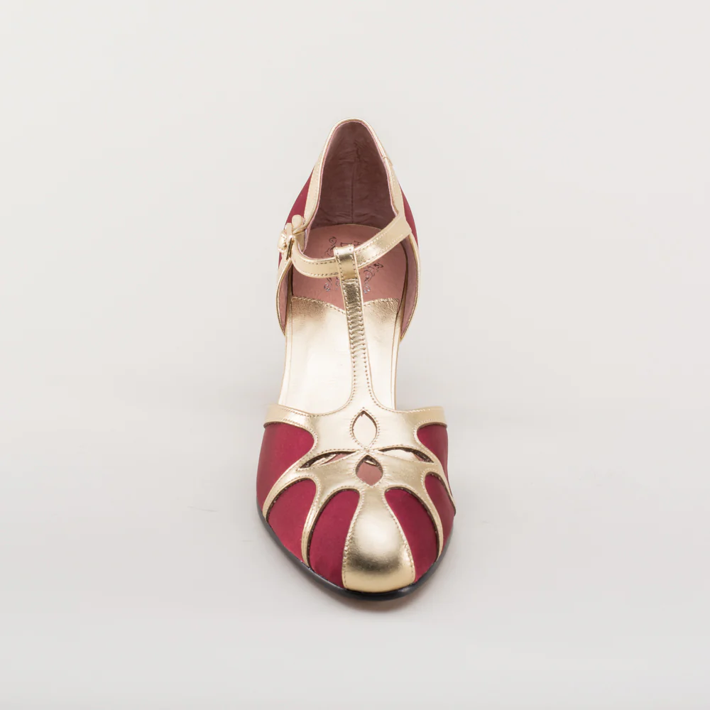 Lilith Vintage Flapper T-Straps Wide (Burgundy/Gold) - Image 12