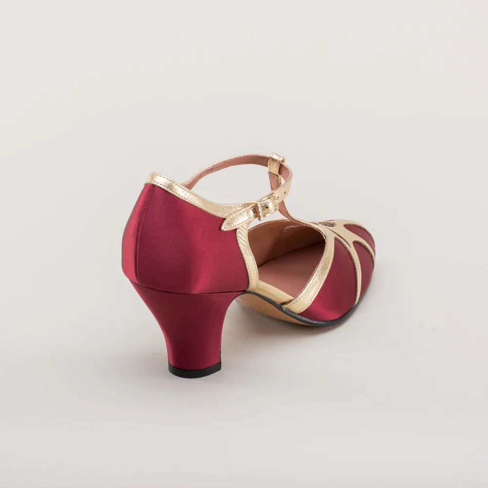 Lilith Vintage Flapper T-Straps Wide (Burgundy/Gold) - Image 7