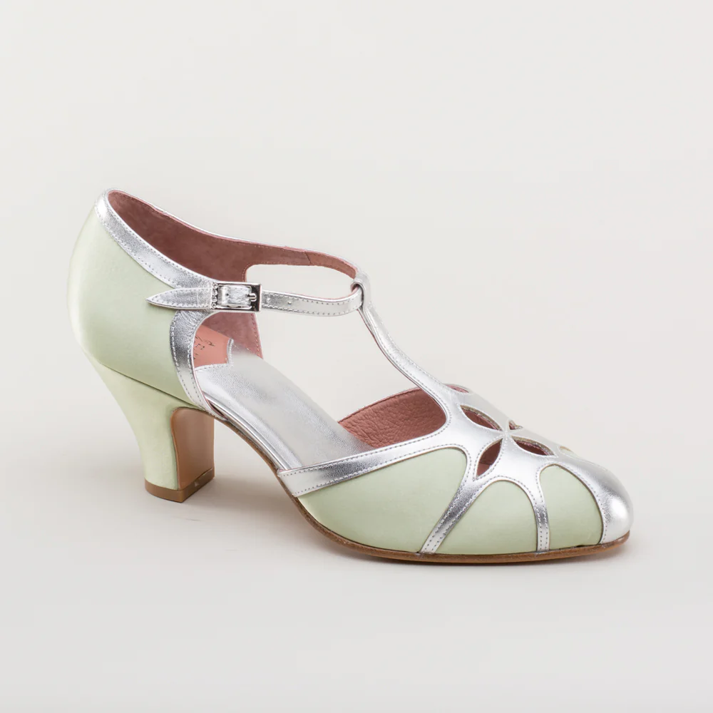 Lilith Vintage Flapper T-Straps Wide (Green/Silver) - Image 5