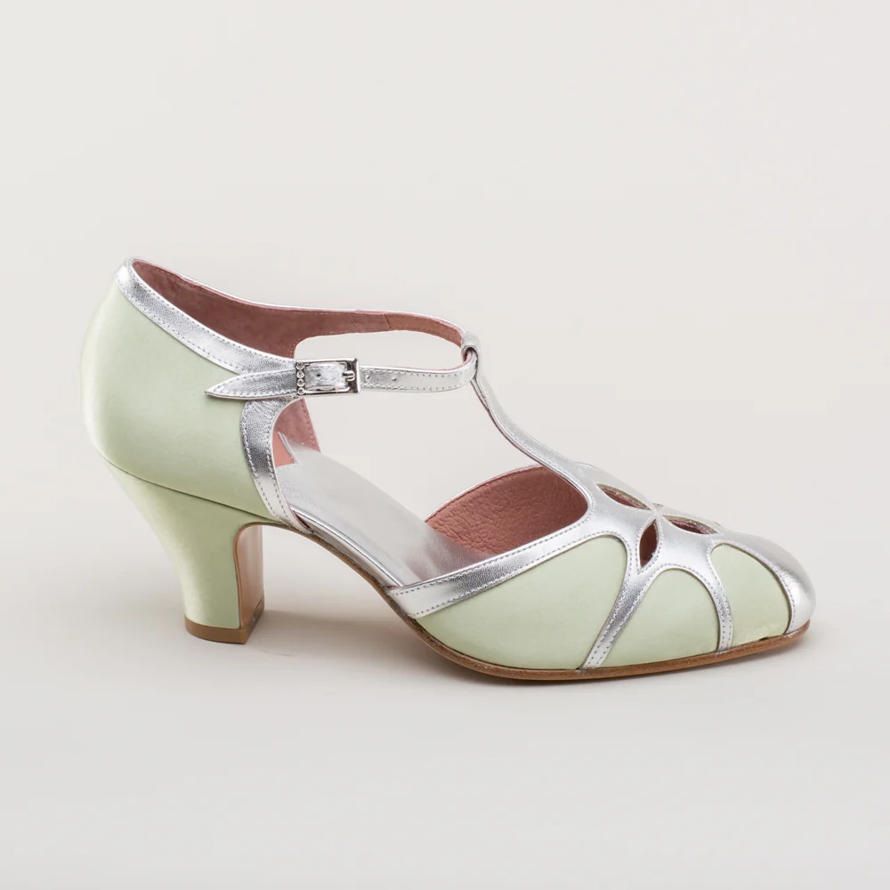 Lilith Vintage Flapper T-Straps Wide (Green/Silver) - Image 6