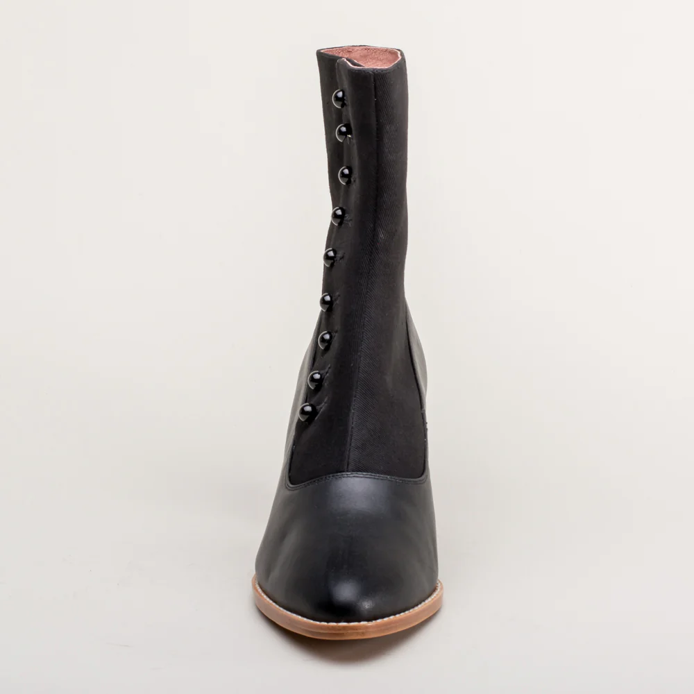 Manhattan Victorian Cloth-Top Button Boots (Black) - Image 12