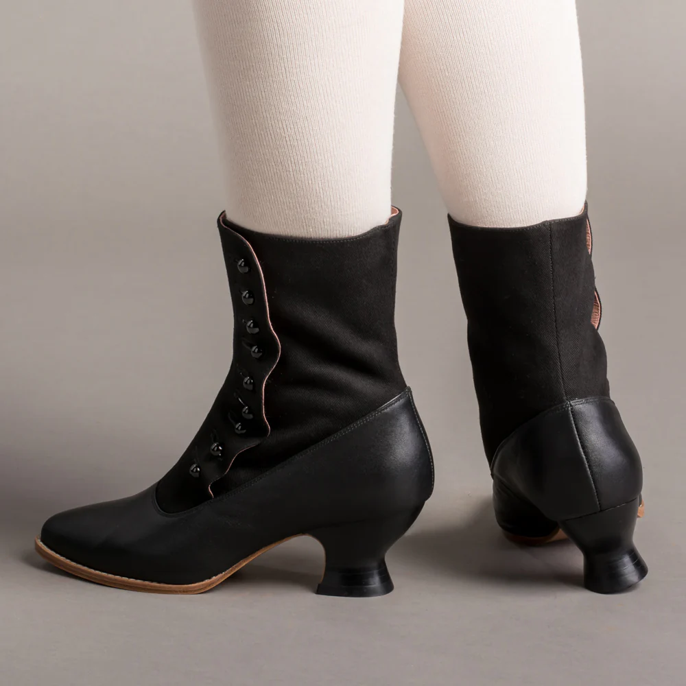 Manhattan Victorian Cloth-Top Button Boots (Black) - Image 3