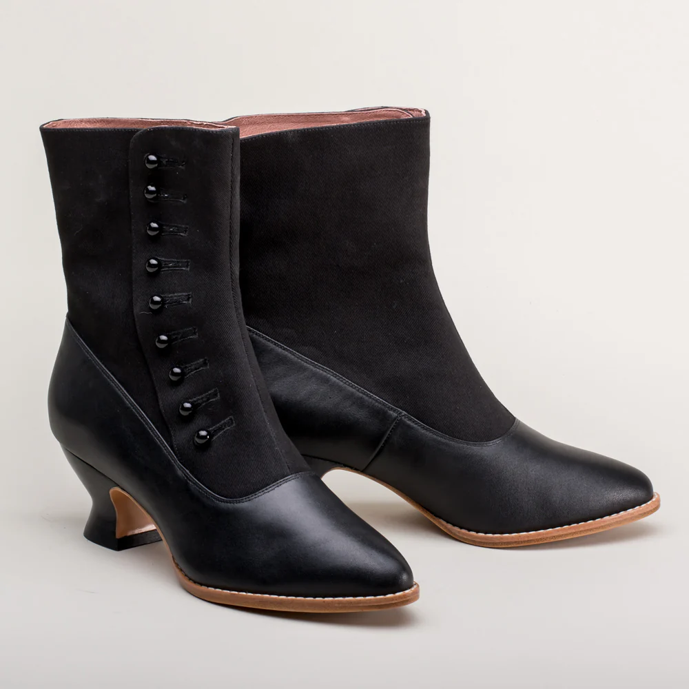 Manhattan Victorian Cloth-Top Button Boots (Black) - Image 4