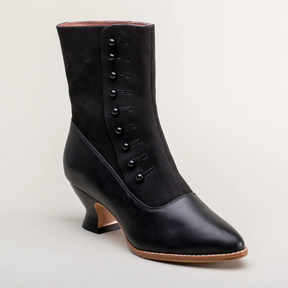 Manhattan Victorian Cloth-Top Button Boots (Black) - Image 5