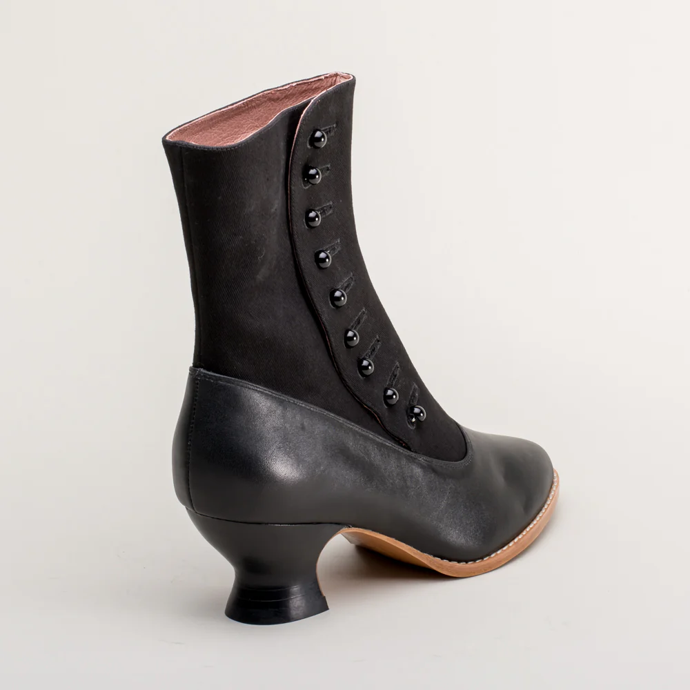 Manhattan Victorian Cloth-Top Button Boots (Black) - Image 7