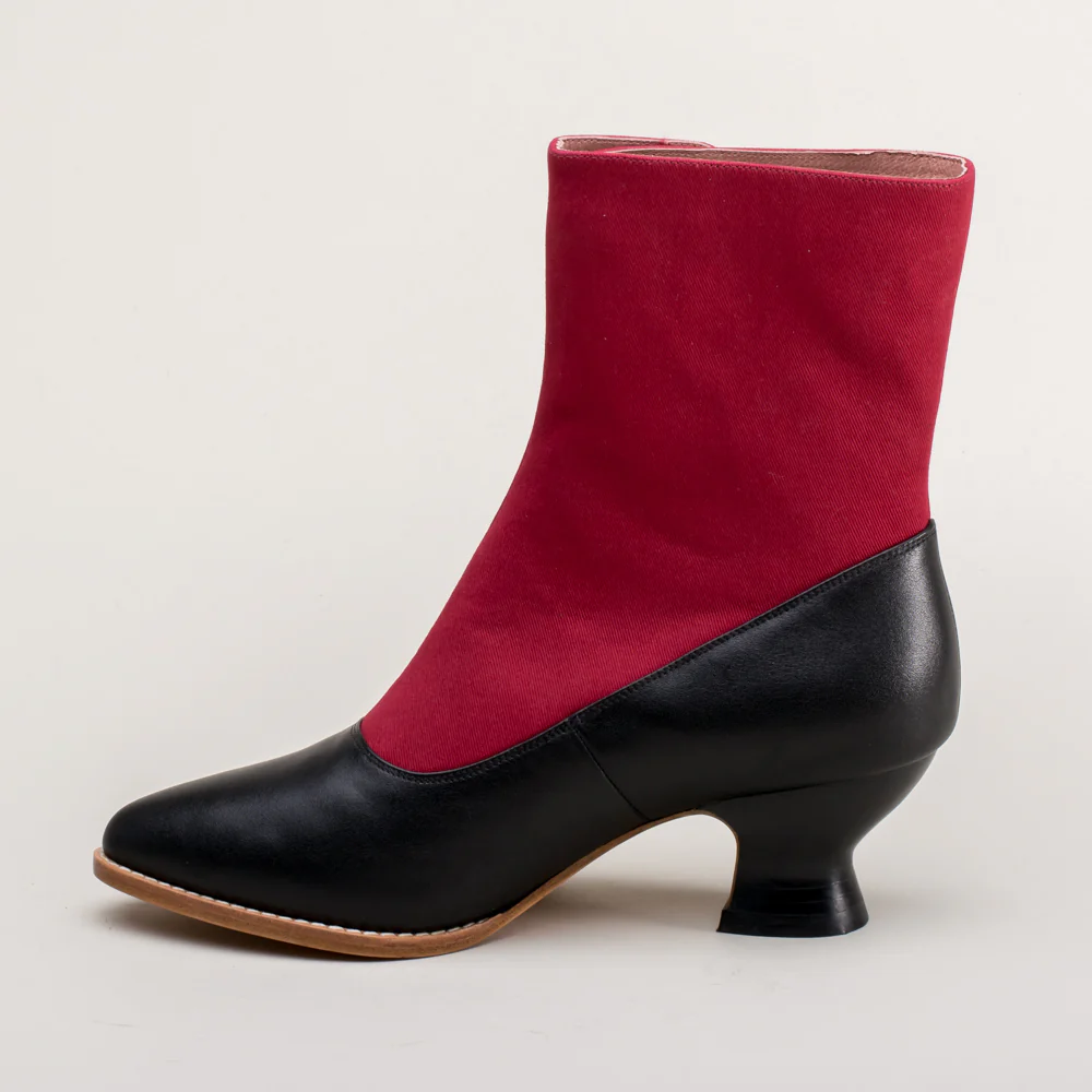 Manhattan Victorian Cloth-Top Button Boots (Burgundy/Black) - Image 10