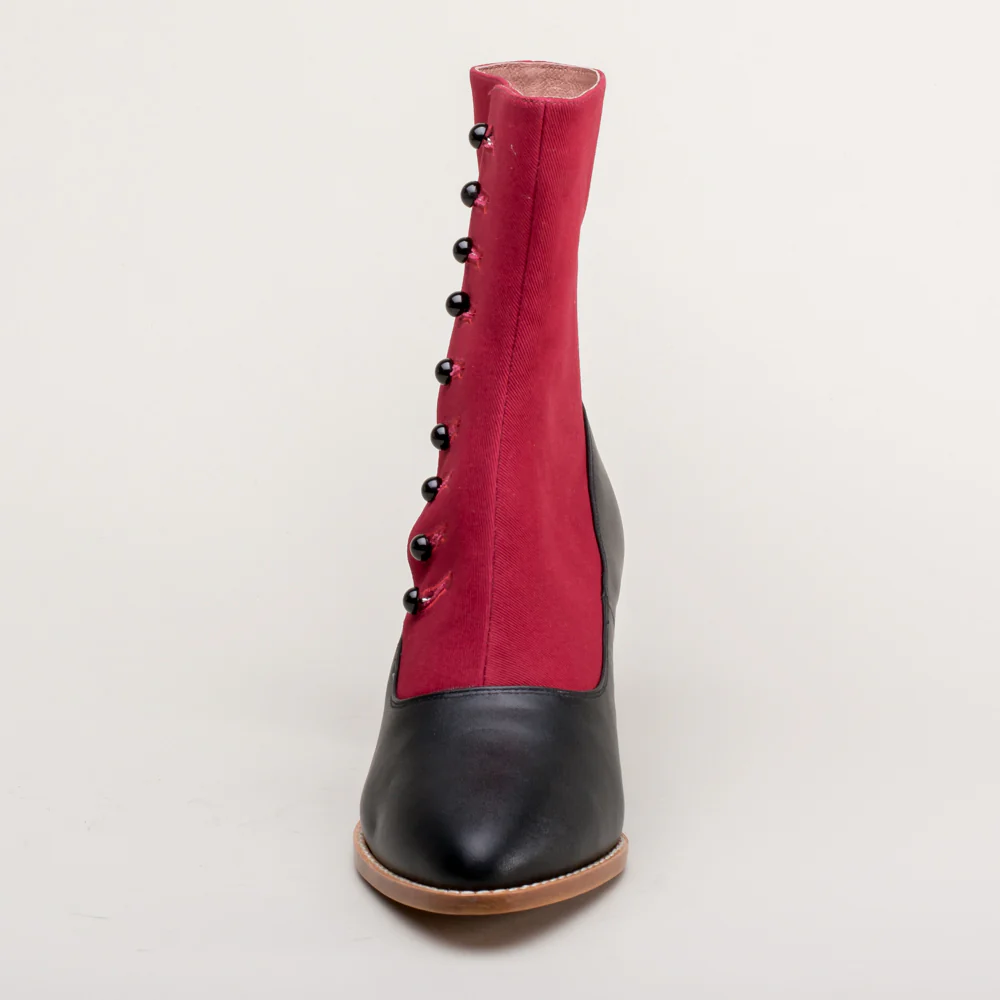 Manhattan Victorian Cloth-Top Button Boots (Burgundy/Black) - Image 12
