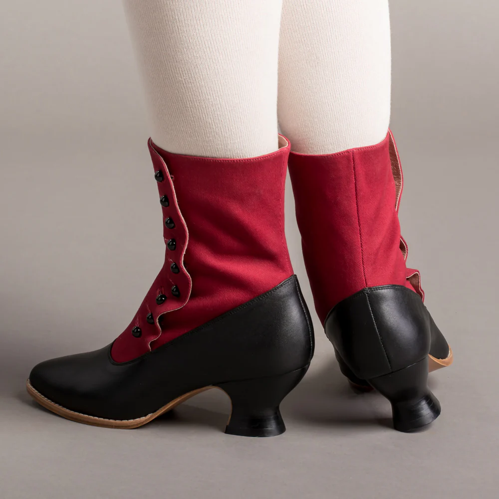 Manhattan Victorian Cloth-Top Button Boots (Burgundy/Black) - Image 3