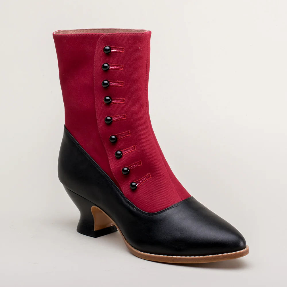 Manhattan Victorian Cloth-Top Button Boots (Burgundy/Black) - Image 5