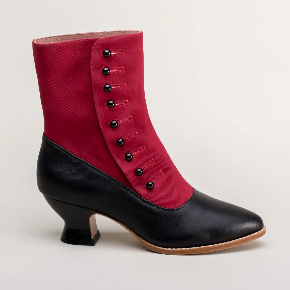 Manhattan Victorian Cloth-Top Button Boots (Burgundy/Black) - Image 6
