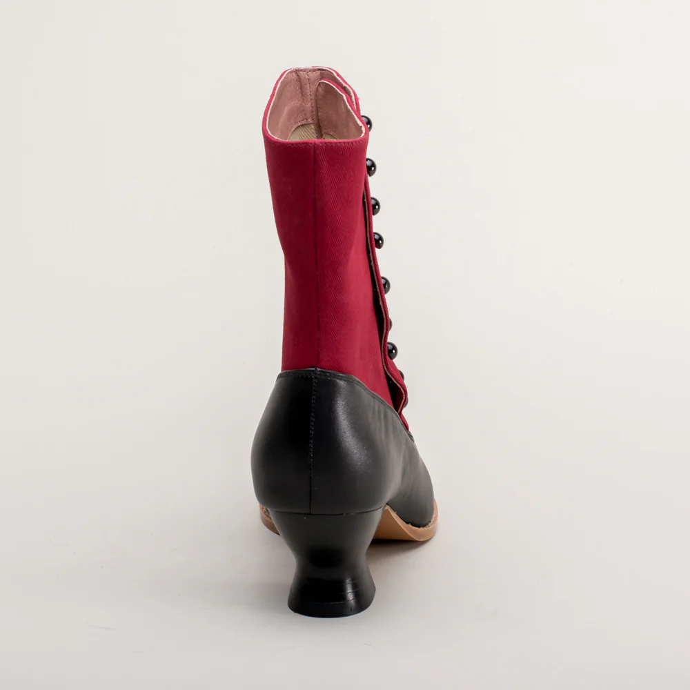 Manhattan Victorian Cloth-Top Button Boots (Burgundy/Black) - Image 8