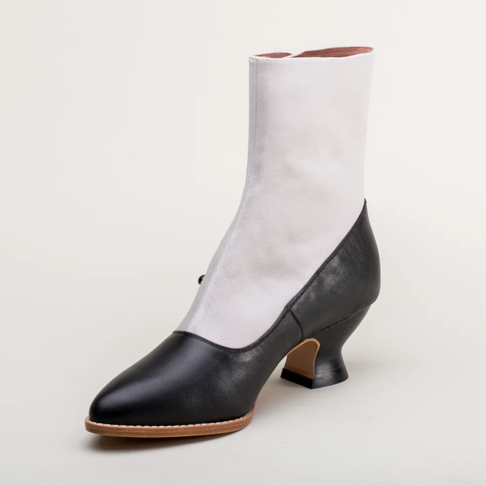 Manhattan Victorian Cloth-Top Button Boots (Grey/Black) - Image 11