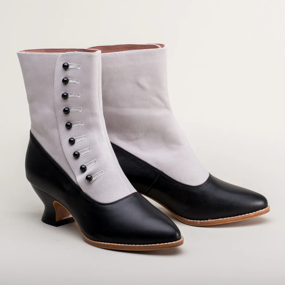 Manhattan Victorian Cloth-Top Button Boots (Grey/Black) - Image 4