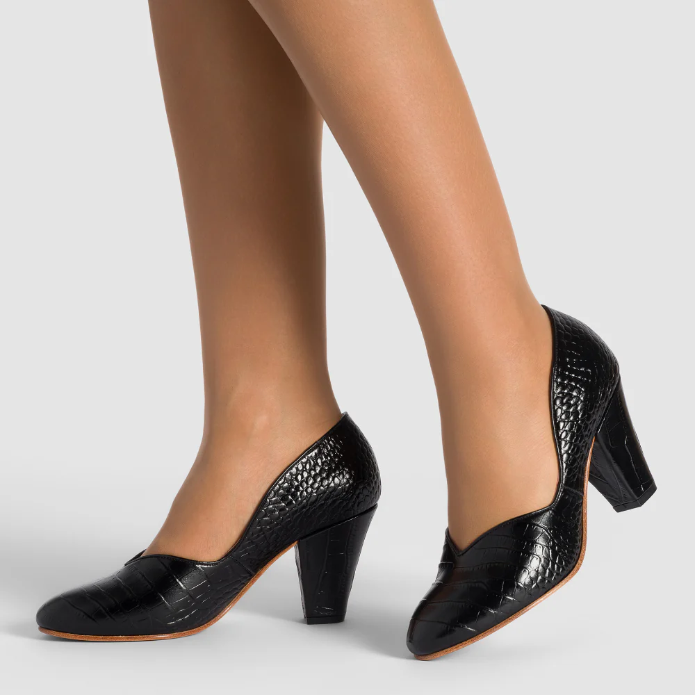 Marilyn Vintage Pumps (Mock Croc Black) - Image 2