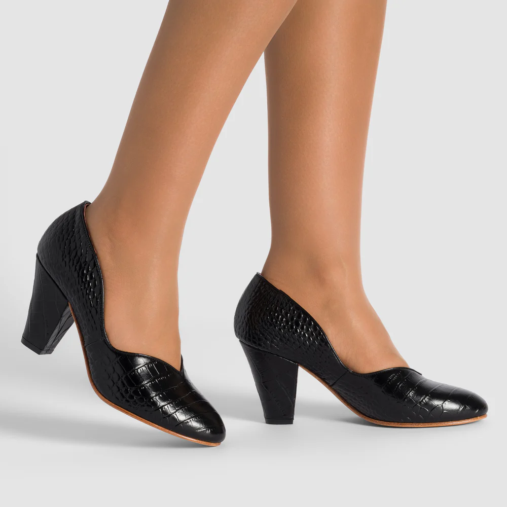 Marilyn Vintage Pumps (Mock Croc Black) - Image 3