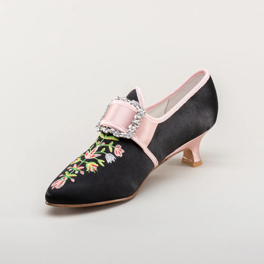 Primrose 18th Century Shoes (Black/Pink) - Image 11
