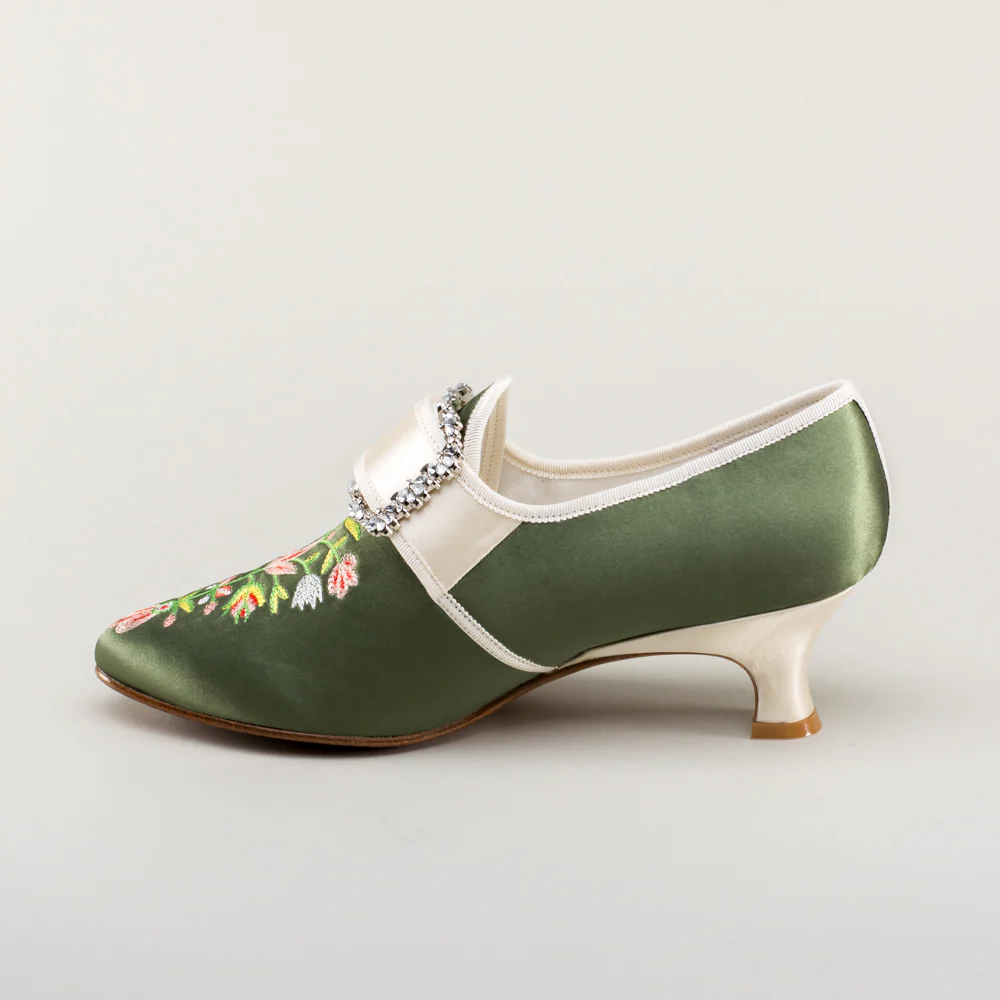 Primrose 18th Century Shoes (Green/Ivory) - Image 10