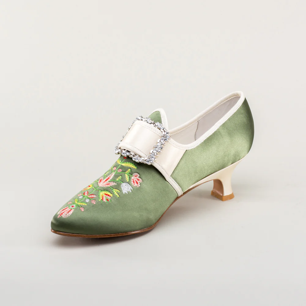 Primrose 18th Century Shoes (Green/Ivory) - Image 11