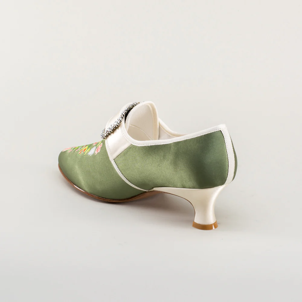 Primrose 18th Century Shoes (Green/Ivory) - Image 9