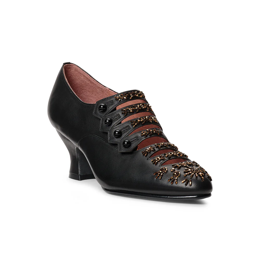 PRE-ORDER Savoy Beaded Edwardian Shoes Wide (Black/Gold) - Image 3