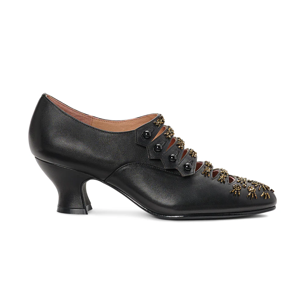 PRE-ORDER Savoy Beaded Edwardian Shoes Wide (Black/Gold) - Image 4