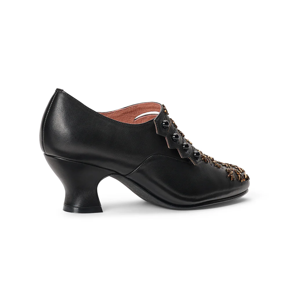 PRE-ORDER Savoy Beaded Edwardian Shoes Wide (Black/Gold) - Image 5