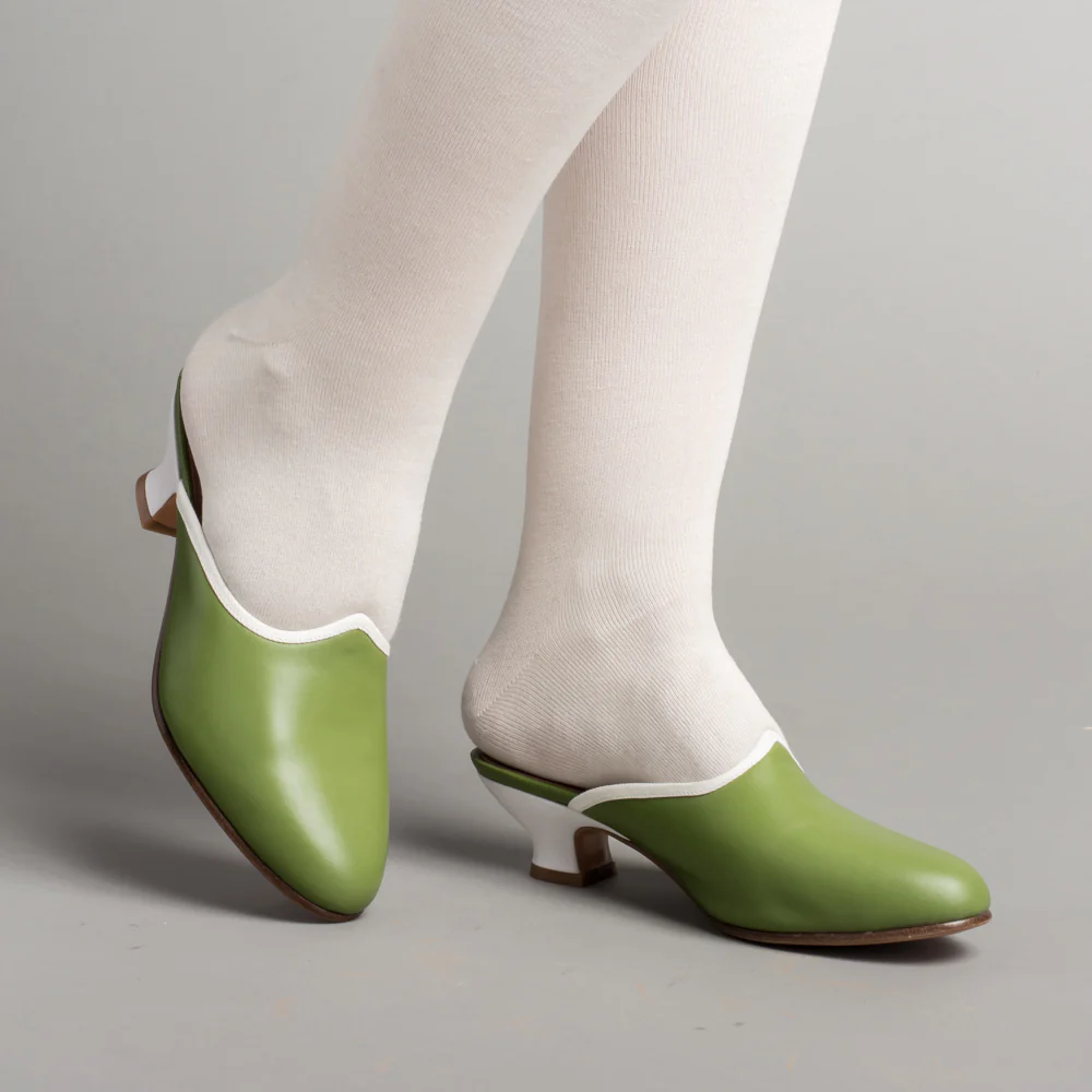 Sophie 18th Century Leather Mules (Green)